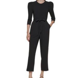 Calvin Klein Belted Puff Sleeve Jumpsuit | Navy Blue | Size 12